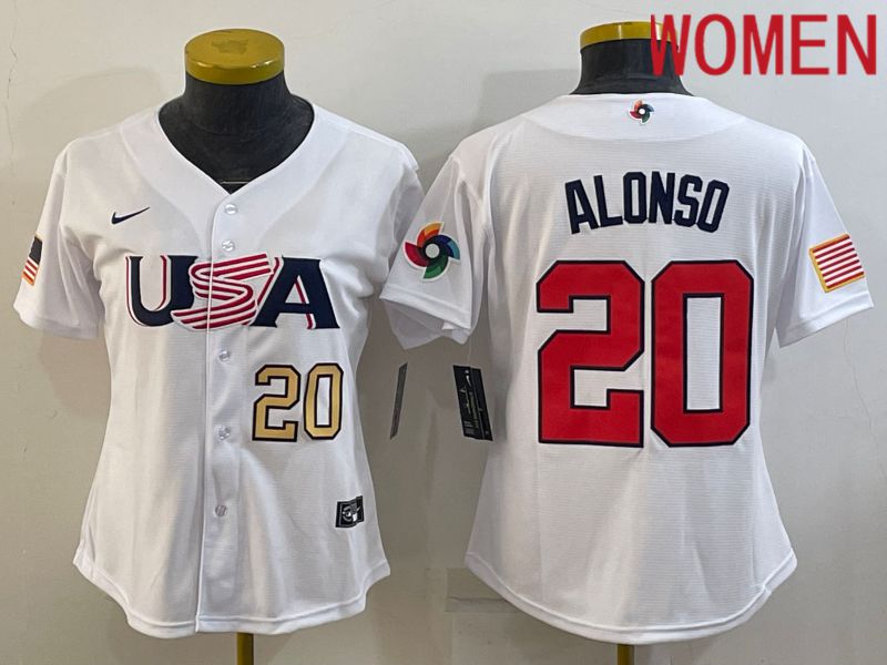 Women 2023 World Cub USA #20 Alonso White Nike MLB Jersey4->women mlb jersey->Women Jersey